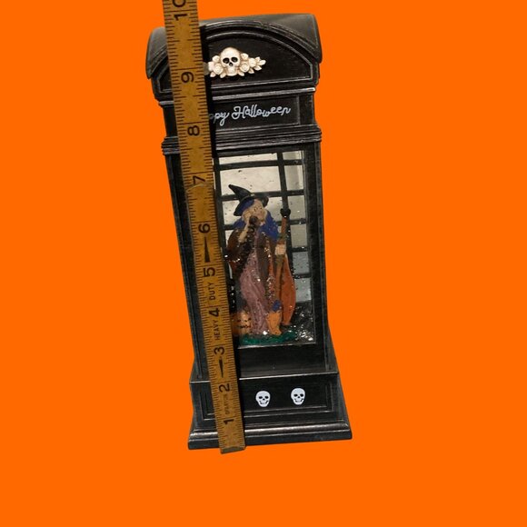 Halloween Retro Phone Booth Snow Globe Witch Pumpkin Lights Up Swirls Snow - Picture 7 of 8